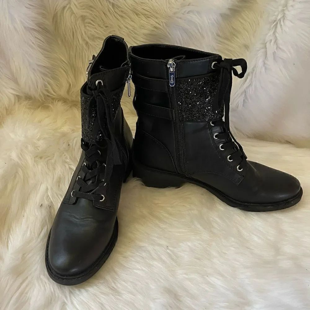 Circus by Sam Edelman Dorothy black combat boots with glittery straps size 10M